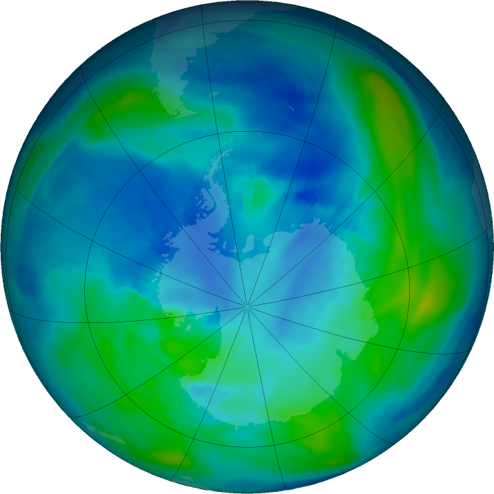 Antarctic ozone map for 18 April 2020